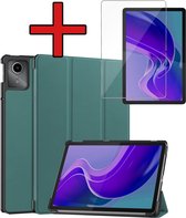 Hoes Geschikt voor Lenovo Tab M11 Hoes Book Case Hoesje Trifold Cover Met Screenprotector - Hoesje Geschikt voor Lenovo Tab M11 (11 inch) Hoesje Bookcase - Donkergroen