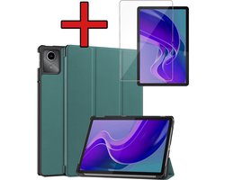 Hoesje - Geschikt voor Lenovo Tab M11 (11 inch) - Met Screenprotector - Hardcover Book Case - Trifold Bookcase Hoes - Hard Cover - Tablethoes - Donkergroen