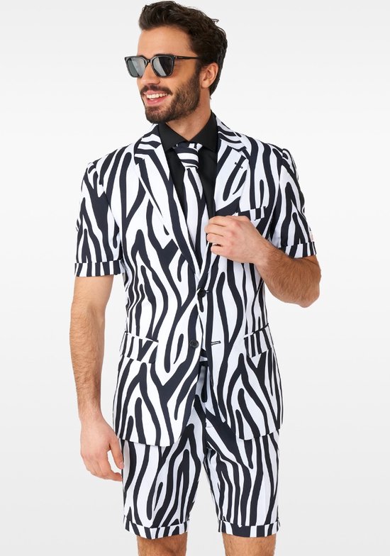 OppoSuits Zazzy Zebra - Costume d'été pour homme - Costume Tropical - Zwart - Taille EU 54