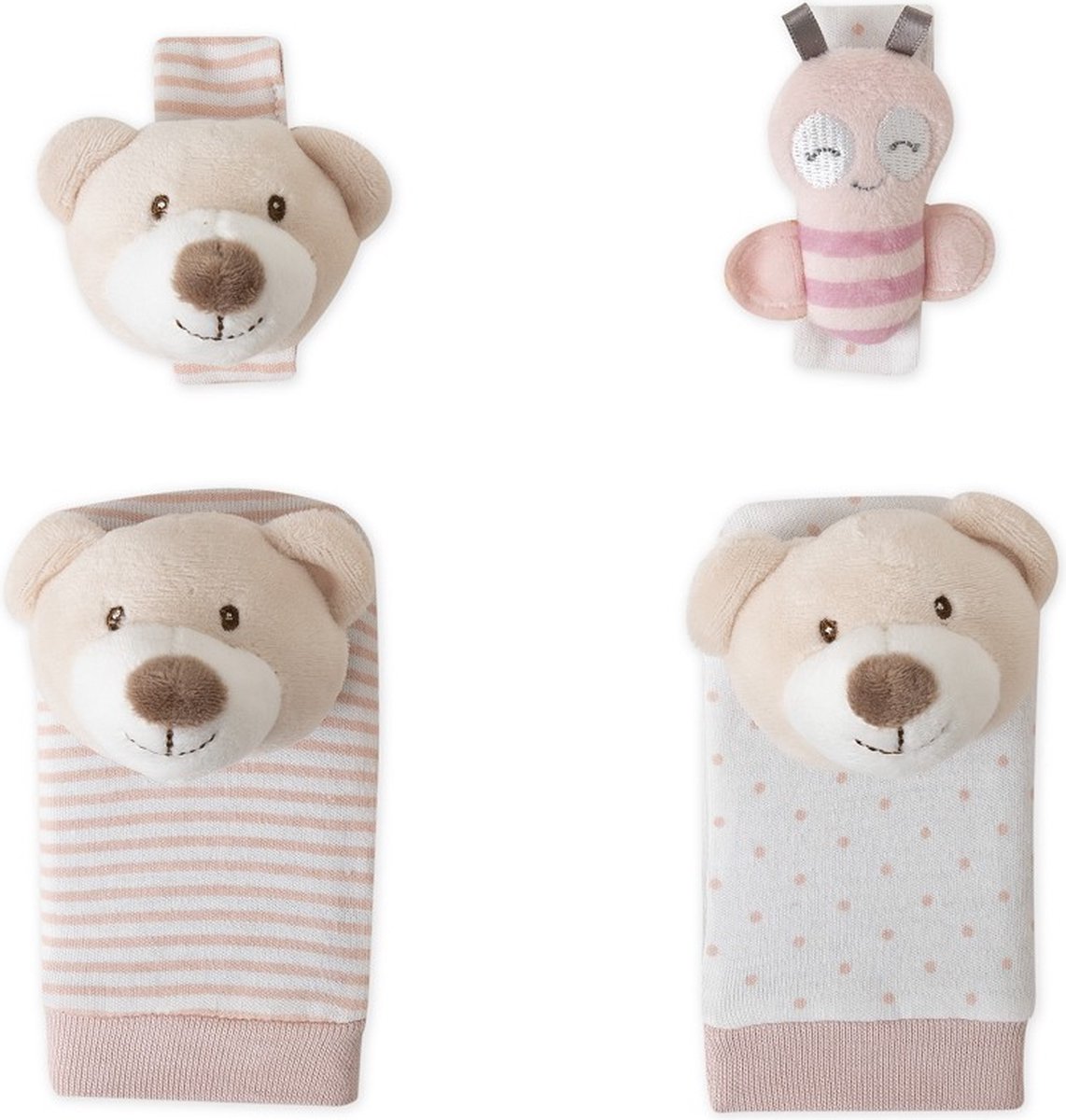 Interbaby - Hand voet rammelaarset beer roze
