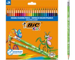 foto van BIC Kids Illusion Evolution - Uitwisbare kleurpotloden met gum - Heldere kleuren - pak van 24 stuks