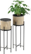 In And OutdoorMatch Pot de Fleurs Athena - Sur Pied - Set de 2 - Zwart et Sable - Métal - Design Élégant