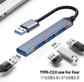 4-in-1 USB Hub - Supersnel - Multipoort Adapter - 4x USB Poorten met USB 3.0 - Geschikt Voor PC en Laptop - Compact - Makkelijk Mee te Nemen - Voor Meerdere Apparaten