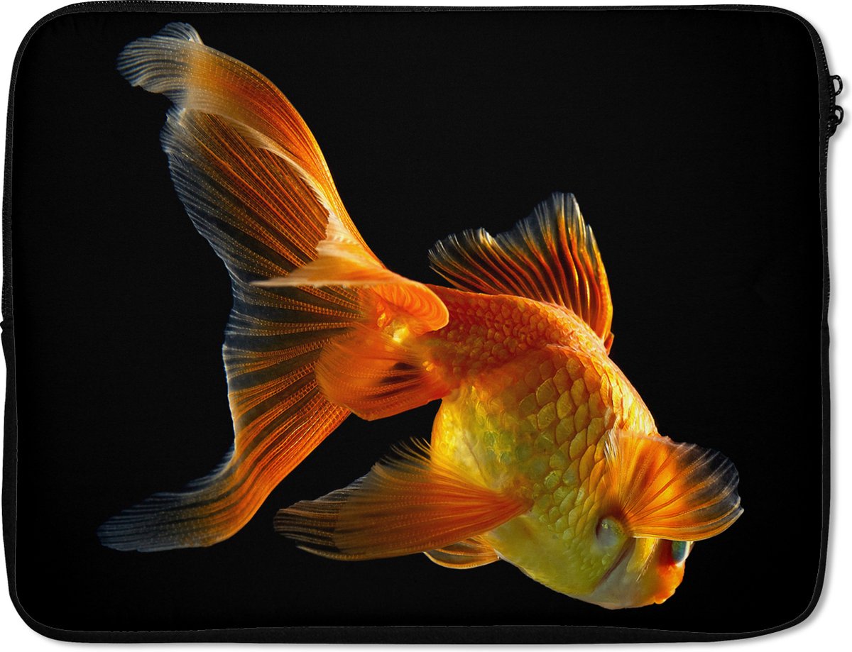 Laptophoes 17 inch - Goudvis - Dieren - Zwart - Laptop sleeve - Binnenmaat 41x28 cm - Zwarte achterkant