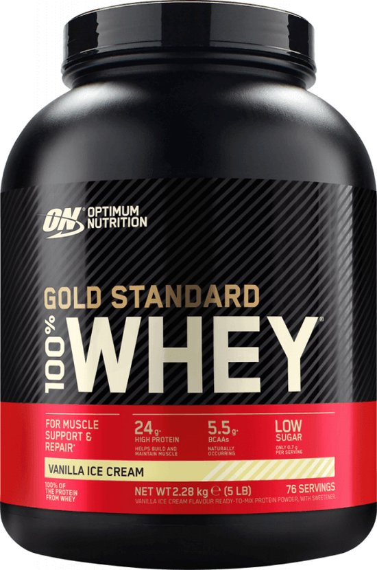 Optimum Nutrition Gold Standard 100% Whey Protein - Vanilla Ice Cream - Proteine Poeder - Eiwitshake - 71 doseringen (2270 gram)