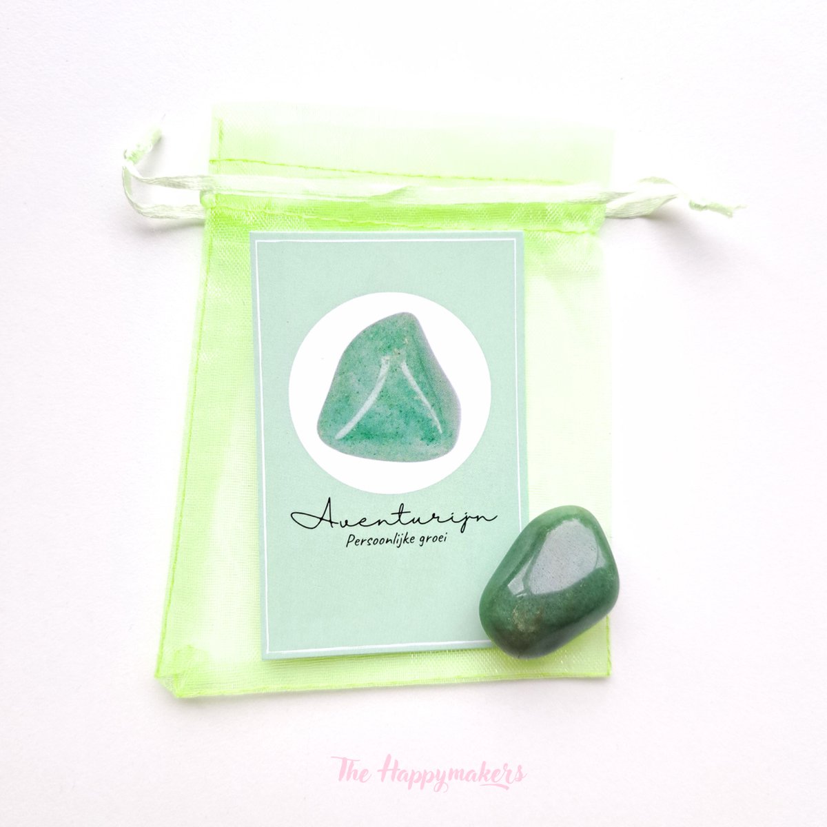 Edelsteen in zakje ''aventurijn'' trommelsteen, knuffelsteen, natuursteen, giftset, cadeautje, persoonlijke groei