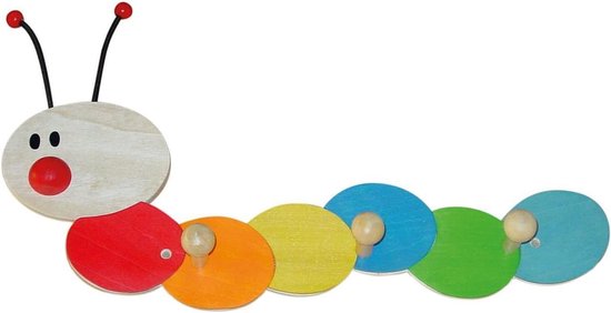 Houten Kapstok voor Kinderen - Rups Design met Kledinghaken - 38 cm - 3 ...