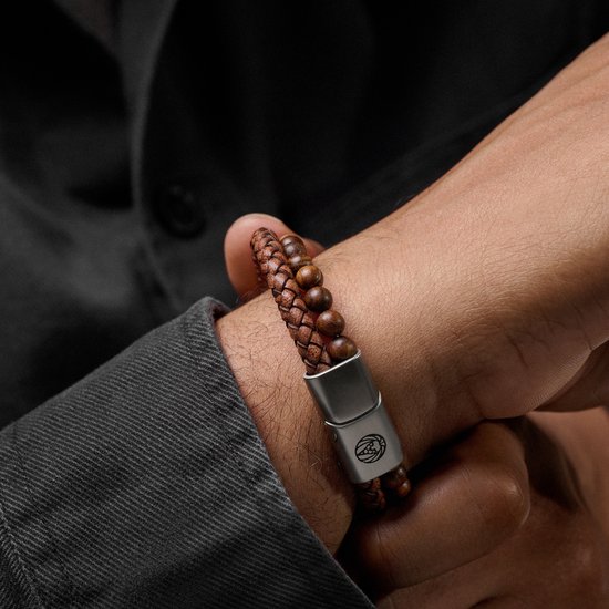 Bracelet Icon en perles de bois et cuir vintage