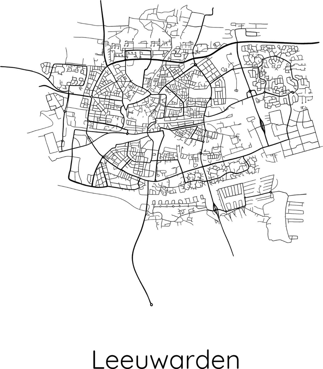 Plattegrondposter Leeuwarden - poster - plattegrond - woonplaats - Leeuwarden- A4- wanddecoratie