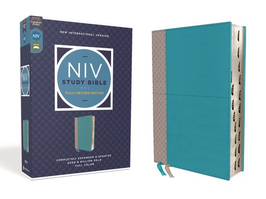 NIV Study Bible, édition entièrement révisée en turquoise avec une couverture grise pliée, Comfort Print, Lay-Flat.