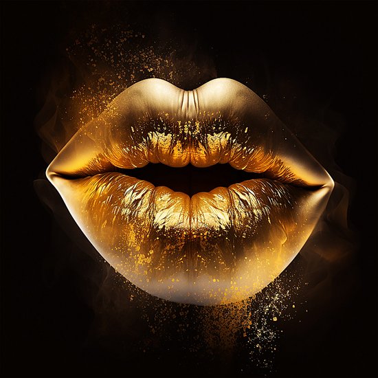 wall art gouden lippen : abstracte wanddecoratie - gouden lippen op plexiglas - 120 x80cm - incl ophangsysteem