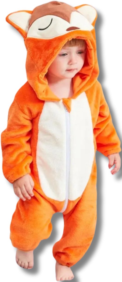 Vos Baby Dieren romper Verkleedpak – Peuter CarnavalKostuum – Onesie Kinderen 6 maanden tot 2 jaar – Flanel – Voor Kerstmis, Sinterklaas Cadeau – Jongen & Meisjes - Jumpsuit – Pyjama of Boxpak – Kruippak – Perfect kraamCadeau – Oranje