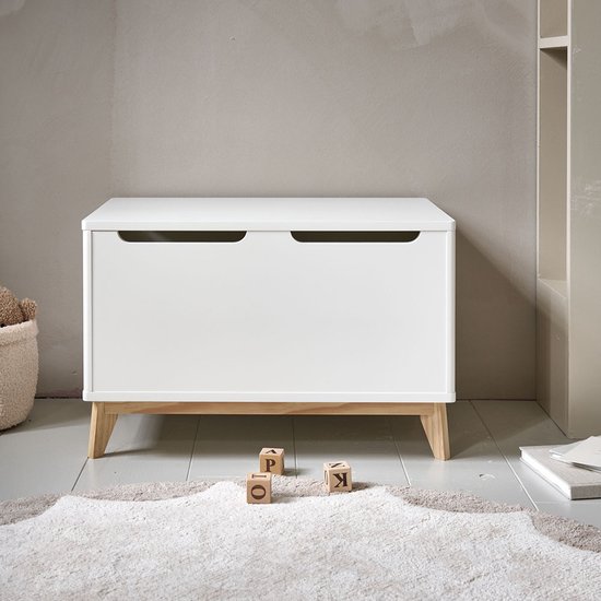 Petite Amélie ® Speelgoedkist Kinderen - Wit en Naturel- Opbergkist - Genoeg Ruimte voor alle favoriete Boeken, Speelgoed of Knuffels- H.40x L.60 x B.39 cm — afbeelding 2