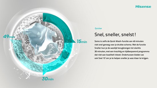 Hisense 3S Serie WF3S8043BW3/BLX - Wasmachine met Energielabel A -30% - 8kg - 72dB (A) - Steam Wash -1400 toeren - Power Wash 49' - ConnectLife - Inhoud Trommel 54 Liter