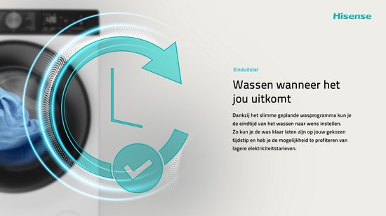 Hisense 3S Serie WF3S8043BW3/BLX - Wasmachine met Energielabel A -30% - 8kg - 72dB (A) - Steam Wash -1400 toeren - Power Wash 49' - ConnectLife - Inhoud Trommel 54 Liter