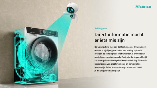 Hisense 3S Serie WF3S8043BW3/BLX - Wasmachine met Energielabel A -30% - 8kg - 72dB (A) - Steam Wash -1400 toeren - Power Wash 49' - ConnectLife - Inhoud Trommel 54 Liter