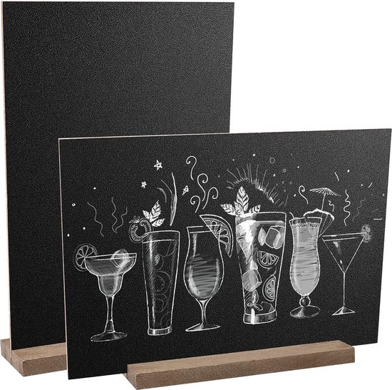 DELORIGIN 10 stuks mini-krijtborden van hout, om op te hangen, mini-borden om te beschrijven, schoolbord, hanger, klein krijtbord, voor bruiloften, feesten, wijnflessen, whisky, buffet, 6 x 8 cm