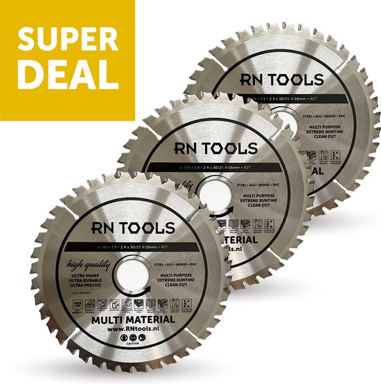 Superdeal bestaande uit RNtools Cirkelzaagblad - Multi Material - 190 x 30 mm - 40 tanden - 3 STUKS