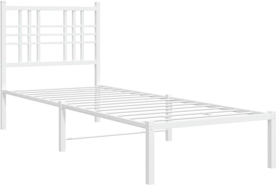 vidaXL - Bedframe - met - hoofdbord - metaal - wit - 75 - x - 190 - cm