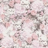 Bloemen behang Profhome 380082-GU vliesbehang glad met bloemen patroon mat roze grijs wit paars 5,33 m2