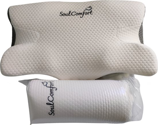 Oreiller Soulcomfort - Oreiller en mousse à mémoire de forme - Convient aux dormeurs sur le dos et sur le côté - Oreiller - Oreiller en mousse à mémoire de forme - 90 nuits de sommeil d'essai