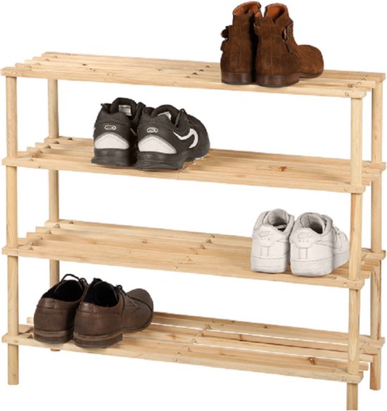Urban Living Étagère à chaussures/meuble à chaussures - marron clair - 12x paires de chaussures - bois - 73 x 26 x 68 cm