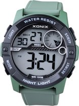Xonix CV-A03 - Horloge - Analoog - Heren - Mannen - Rond - Siliconen band - ABS - Cijfers - Achtergrondverlichting - Alarm - Start-Stop - Chronograaf - Tweede tijdzone - 12/24 - Waterdicht - DonkerGroen - Zwart - 10ATM
