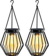 Bol.com YONO Solar Lantaarns voor Buiten - Tuinverlichting op Zonne Energie - Tuin Lamp Lantaarn Hangend - Warm Wit - 2 Stuks aanbieding