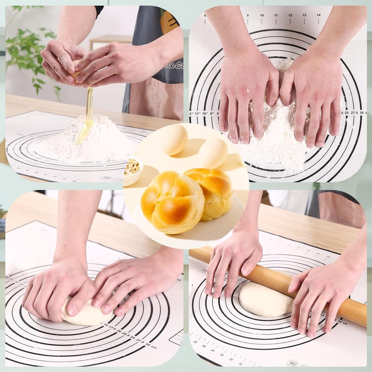 Siliconen bakmat, 71 x 50 cm, extra dikke bakmat met afmetingen en randverhoging, voedselveilige siliconen rolmat voor gebak, brood, koekjes, pizza, fondant, pasta