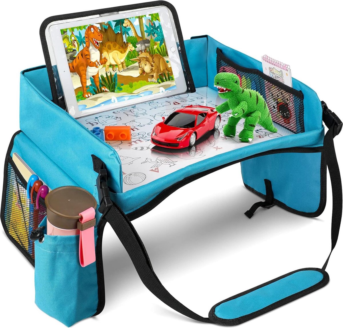 Premium Reistafel Voor Auto met Tekentafel & Tablethouder - Autostoel Organizer -Speeltafel - Whiteboard - Blauw - Merkloos