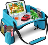 Premium Reistafel Voor Auto met Tekentafel & Tablethouder - Autostoel Organizer -Speeltafel - Whiteboard - Blauw