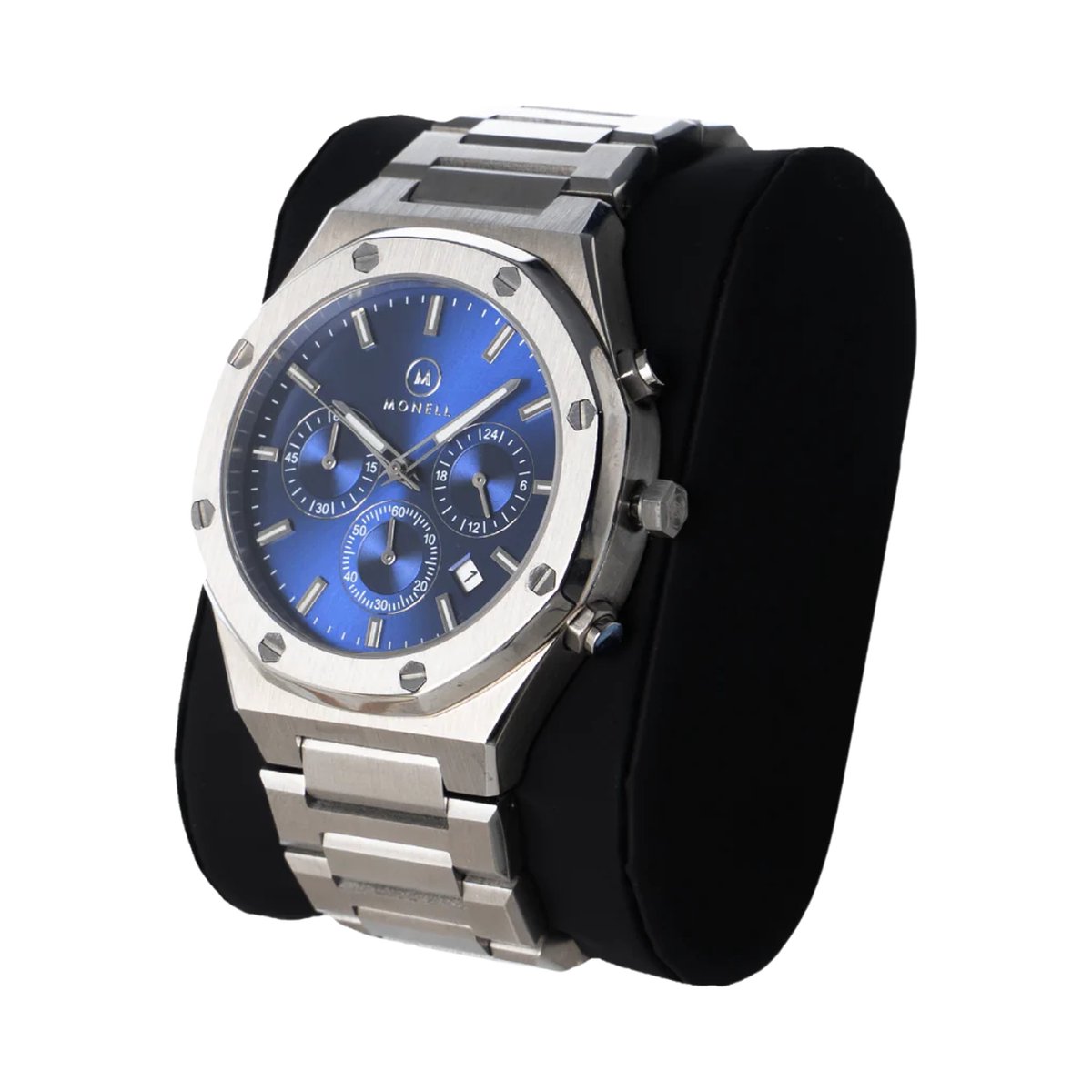 MONELL Heren Frame of Mind Roestvrijstaal Dag Chronograaf Horloge - Zilver Blauw Sunburst