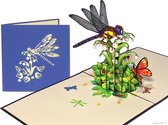 Popcards popupkaarten – Bloemen Lelietje van Dalen Meiklokje Vlinders Libelle Dragonfly Natuur Tuin Moestuin pop-up kaart 3D wenskaart