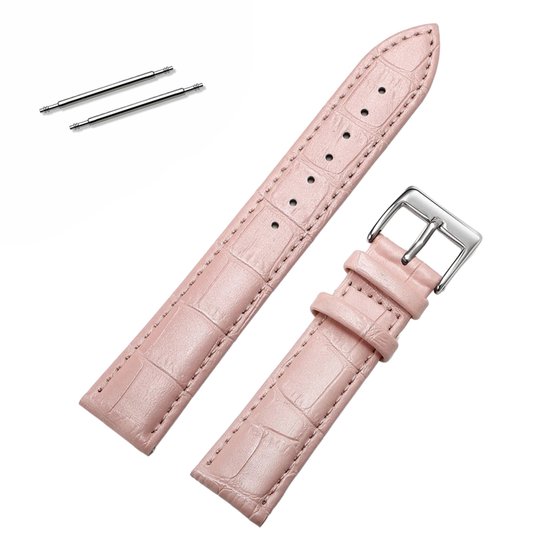 Fako® - Bracelet de montre - Cuir Véritable - 18mm - Croco - Rose