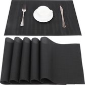 Belle Vous 6 Pack of Plain Black PVC Placemats - Non-Slip PVC & Washable Place Mats - Easy To Clean, Heat Resistant & Waterproof Table Mats for Kitchen, Dining Table, Restaurant and Hotel