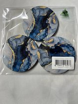Allernieuwste.nl® Luxe SET 6 Stuks Marmer Onderzetters voor Glazen Goud Blauw - Coasters - Rubber Rond 10 cm Goud-Blauw - 6 Stuks %%