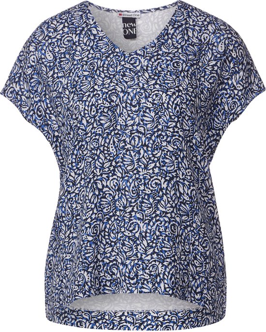 Street One printed v-neck mat-mix shirt Dames T-shirt - intense royal blue - Maat 38
