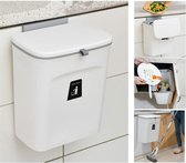 Compostbak voor keuken -2,4 gallons/9L vuilnisbak voor onder de gootsteen, hangende kleine prullenbak met deksel voor badkamer/slaapkamer, compostemmer binnenshuis (wit)