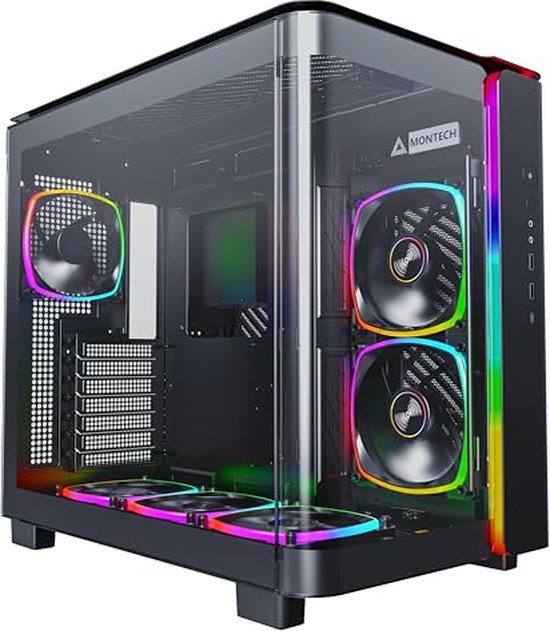 MONTECH, King 95 PRO Dual-Chamber ATX Mid-Tower PC-Gaming-Gehause, hoher Luftstrom, werkzeuglose Panels, stabile gebogene gehartete Glasfront, sechs ARGB PWM Lufter vorinstalliert mit Lufter-