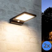 Applique d'extérieur Solar 'Slim' - Ensemble économique de 2 pièces - Zwart - Lampe d'extérieur avec capteur - Éclairage de jardin avec capteur - Projecteur avec détecteur de mouvement - Applique solaire