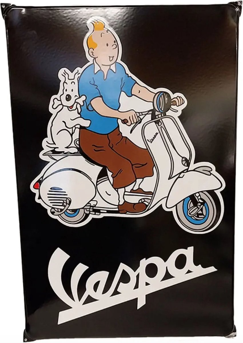 Kuifje op een Vespa Emaille Bord - 60 x 40cm