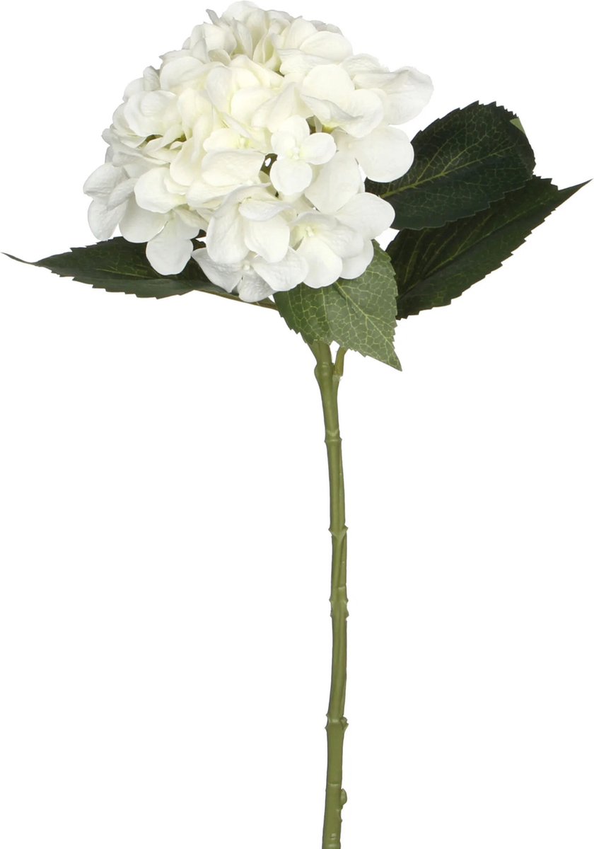 Mica Decorations Kunstbloem - Hortensia tak - wit - 51 cm - losse steel - Kunst zijdebloemen