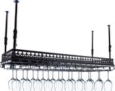 Wijnrek - Wijnglazenhouder - vintage wijnrek plafond - keukenrek hangend - 100 x 35 cm - verstelbare hoogte 35 tot 55 cm - voor thuis en commercieel gebruik - zwart