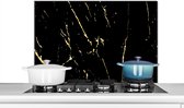 Spatscherm keuken 80x55 cm - Kookplaat achterwand Marmer - Zwart - Goud - Luxe - Muurbeschermer - Spatwand fornuis - Hoogwaardig aluminium
