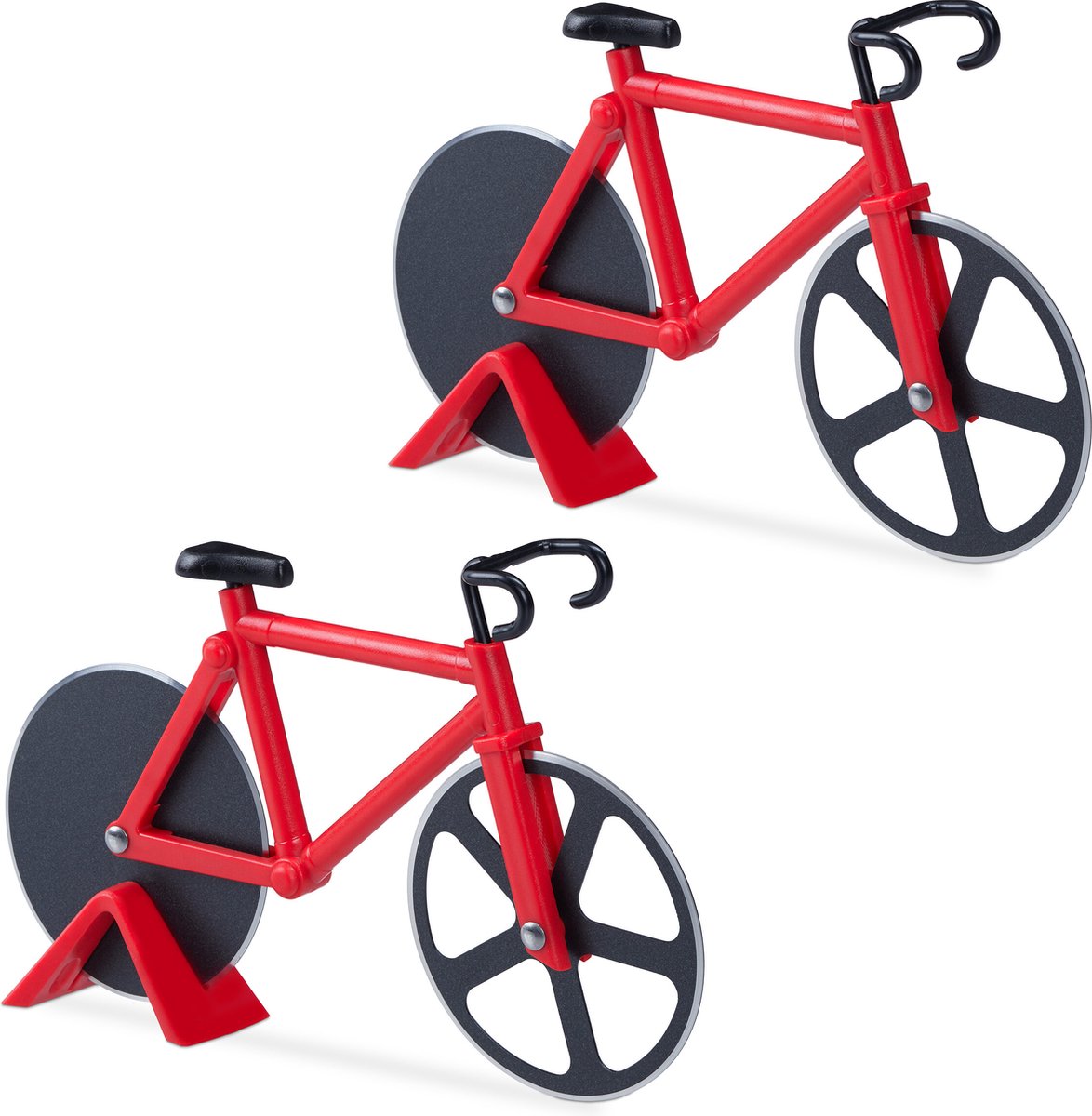 Relaxdays 2x pizzasnijder fiets - pizzames racefiets - pizzaroller - rood - deegroller