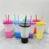 10 stuks van kleur veranderende beker-drinkbekers met deksel en rietje, herbruikbare plastic bekers met deksel en rietje