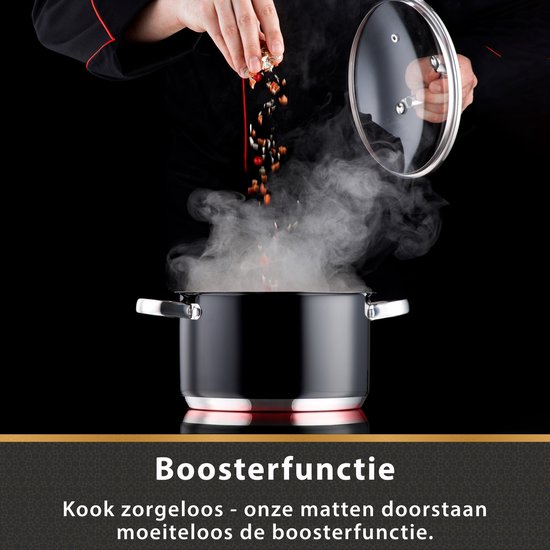 NAZROM® Inductie Beschermer – 7x Stijlvolle Set Panbeschermers Voor Kookplaat – Inductie Mat, Afdekplaat Voor Elk Formaat Inductie Kookplaat En Kookzone - Compatibel Met Elke Temperatuur - Geschikt voor Booster Functie - Verbeterde Versie - Zwart