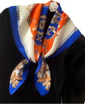 Luxe Dames Neksjaal Oranje -Youhomy accessoires sjaal oranje, blauw rand - Zijde zachte Sjaaltje- Hoofdsjaal- Cadeau voor vrouwen , dames- Stewardess Sjaaltje oranje| Koningsdag sjaal