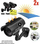 Fausse caméra factice à Énergie solaire - Fausse caméra - Fausse caméra avec panneau solaire - Fausse caméra Plein air avec indicateur LED rouge clignotant - Caméra de sécurité 2pcs