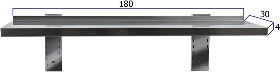 HCB® - Professionele Wandschap van metaal - Wandschap - RVS / INOX - Muurplank - wandplank - Horeca - 180x30x4 cm (BxDxH) - 15 kg